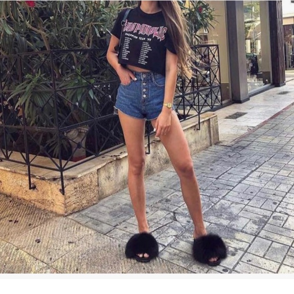 Furry Black Slide Slippers for Women Size 9 NWOT